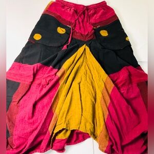 Boho 100% Cotton Harem Pants Fuchsia Black Mustard Free Size